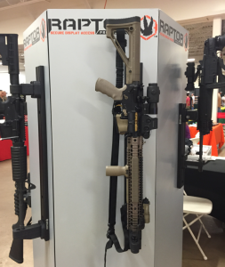 Raptor Products, Inc. Booth at NMGCA - View of Raptor Picatinny Mount™ and Raptor Barrel Bracket™ securing Customized AR15 on side picatinny rail